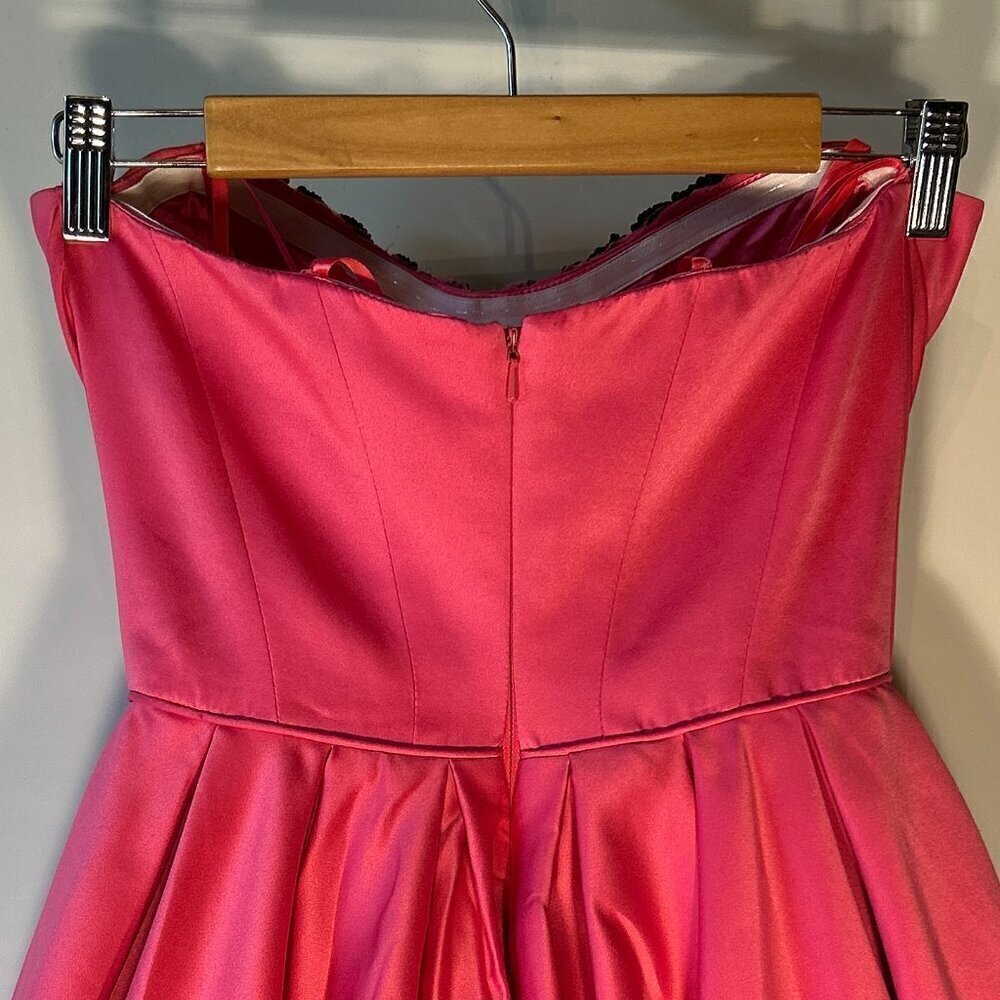 Angela & Alison SZ 0 Hot Pink satin dress black beading party formal prom retro - Picture 7 of 11
